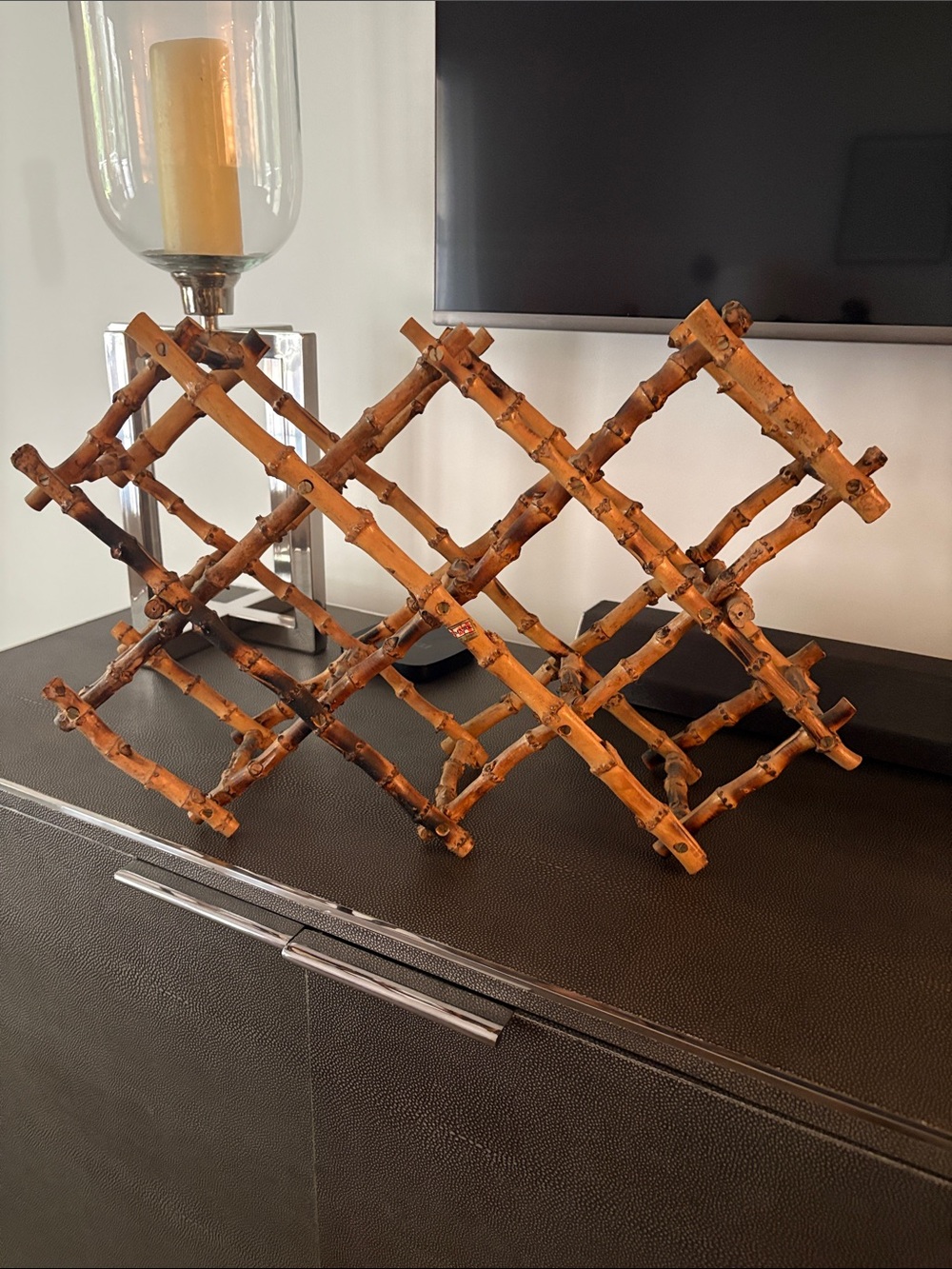 Vintage Burnt  Bamboo Wine Rack MCM